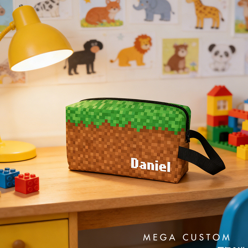 Personalized Pixel Game Portable Toiletry Bag with Zipper and Handle Dopp Kit Travel Accessory Birthday Gift for Game Lover Kids