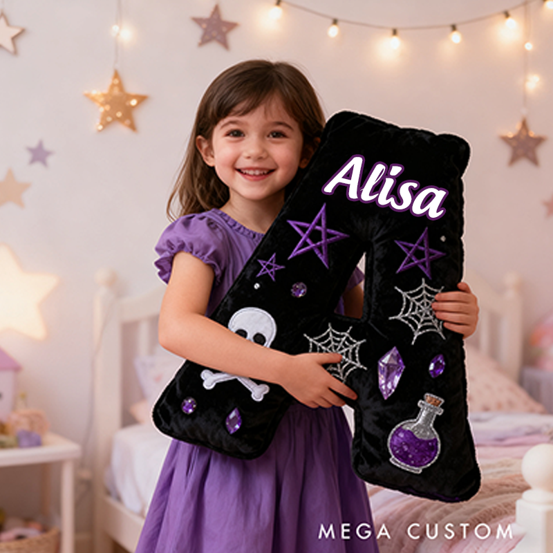 Personalized Witchy Christmas Gift Pillow with Skulls Potions Spiderwebs Stars Moons and Magical Gothic Design Graphic 3D Print Pillow for Kids