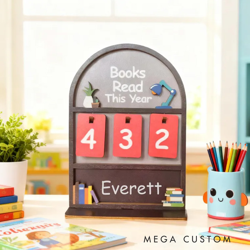 Personalized Books Read This Year Counter Wooden Books Tracker with Name Library Sign for Book Lover Bookish Librarian Reader Christmas Gift