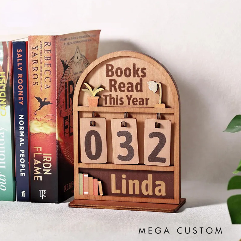 Personalized Books Read This Year Counter Wooden Books Tracker with Name Bookshelf Decor for Book Lover Bookish Librarian Reader Christmas Gift