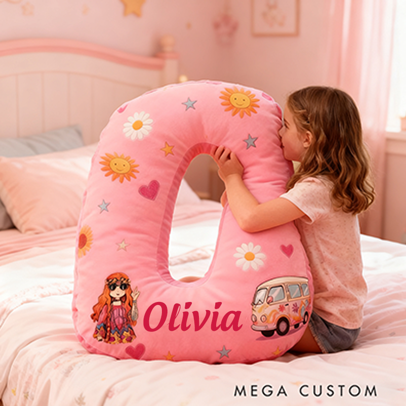 Personalized Letter Pink Christmas Gift Pillow Pink Hippie Design and Retro Boho Vibes Graphic 3D Print Pillow