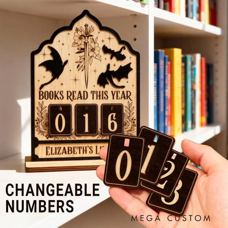 Personalized Books Read This Year Counter Vintage Reading Tracker with Name Bookshelf Decor for Book Lover Bookish Librarian Reader Christmas Gift