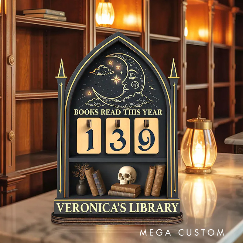 Personalized Books Read This Year Counter Gothic Books Tracker with Name Bookshelf Decor for Book Lover Bookish Librarian Reader Christmas Gift