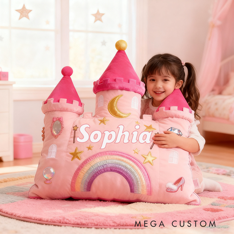 Personalized Castle Pillow with Rainbow Stars and Moon Design for Magical and Cozy Fairy Tale Pillow Custom Pillow Christmas Gift for Kids