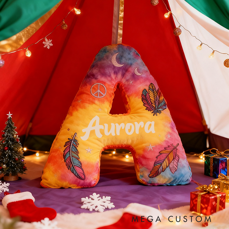 Personalized Colorful 26 Letters Cute Pillow Beautiful Hippie Letter Custom Hippie Pillow Christmas Gift for Kids