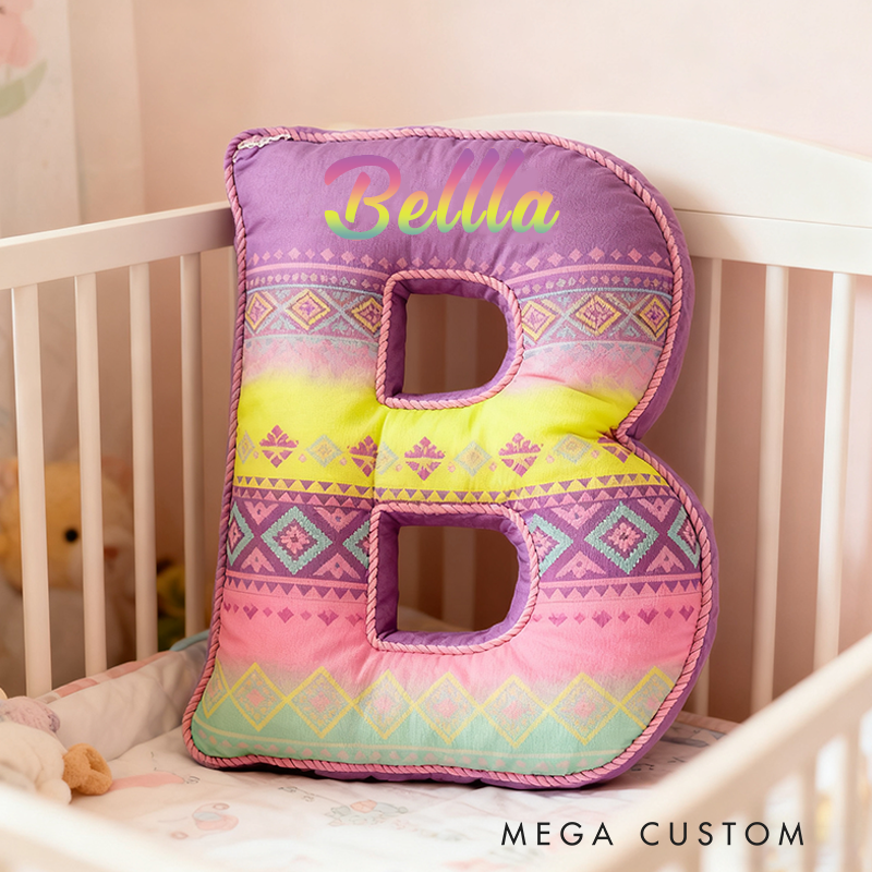 Personalized 26 Letters Pillow with Pastel Colors Geometric Patterns Soft Texture and Whimsical Boho Design  Graphic 3D Print Pillow 