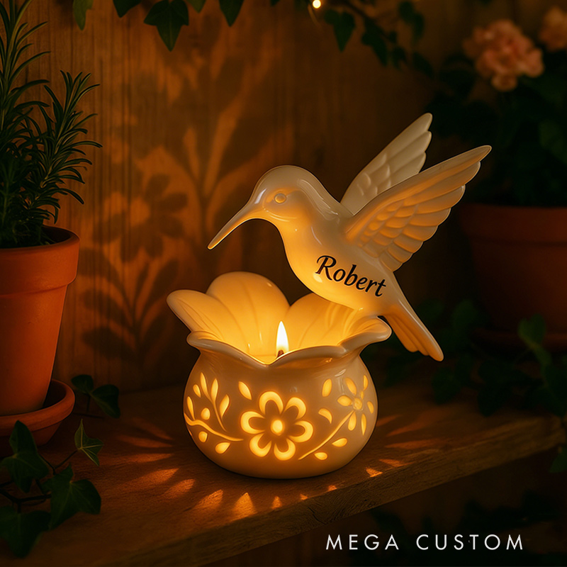 Personalized Memorial Candle Heavenly Haloed Hummingbird Candle for Loss of Loved One