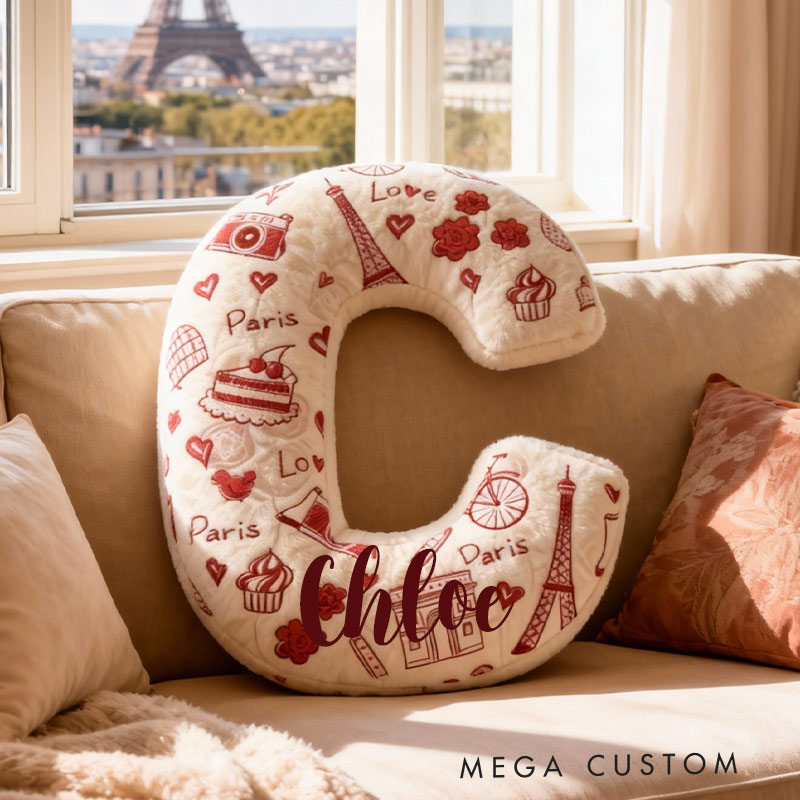 Personalized Parisian Love Affair Monogram Pillow Eiffel Tower Valentine's Day for Travel Lovers