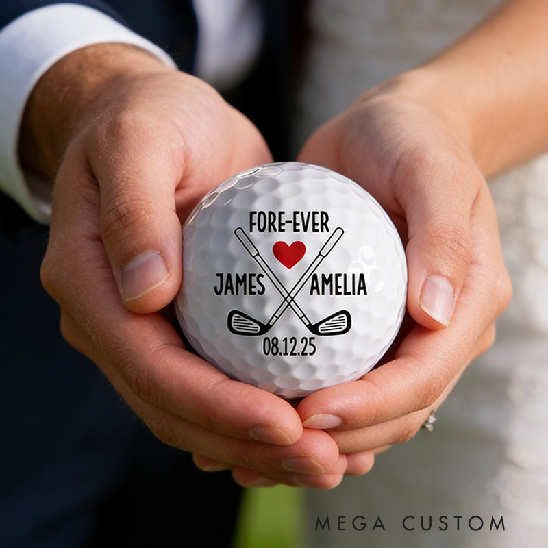 Personalized Wedding Themed Golf Ball Featuring Couple's Names and Date for Golf Loving Newlyweds
