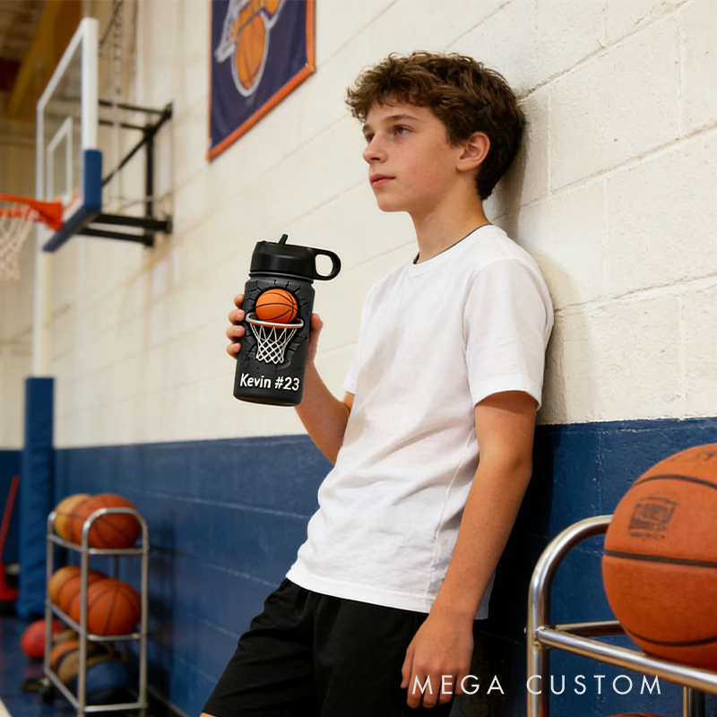 Personalized Basketball Water Bottle with Custom Name and Number for Basketball Enthusiasts Kids Teenager Back to School Gifts
