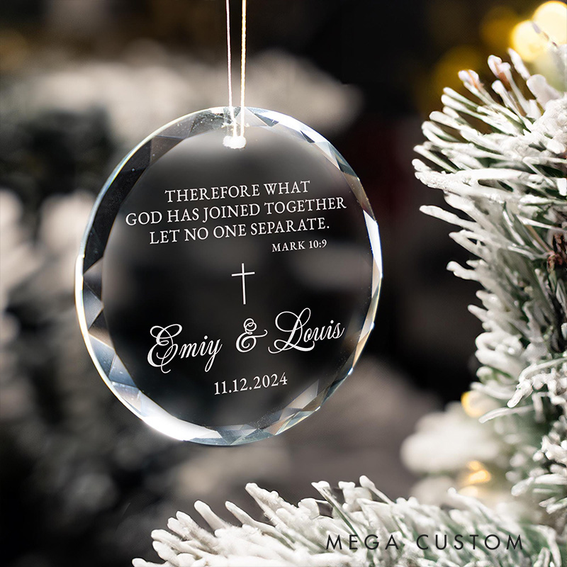 Personalized Christian Wedding Christmas Glass Ornament with Custom Name and Date Our First Christmas Ornament Bible Verse Decor Engagement Gifts