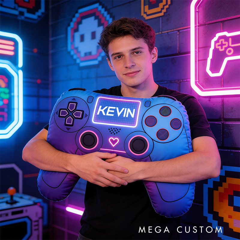 Personalized Love Cyberpunk Game Couple Controller Shaped Pillow for Game Lovers Valentines Day Gift Plush Pillow Christmas Gift for Couples