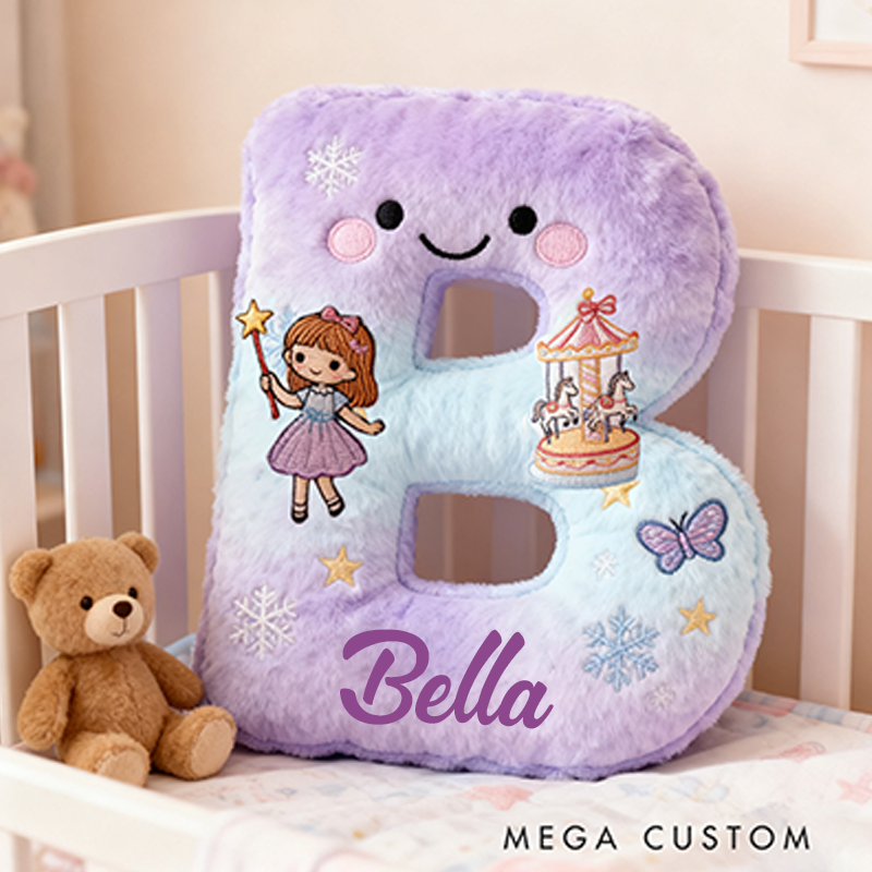 Personalized Whimsical Letter Christmas Gift Pillow and Magical Embroidery Graphic 3D Print Pillow for Kids