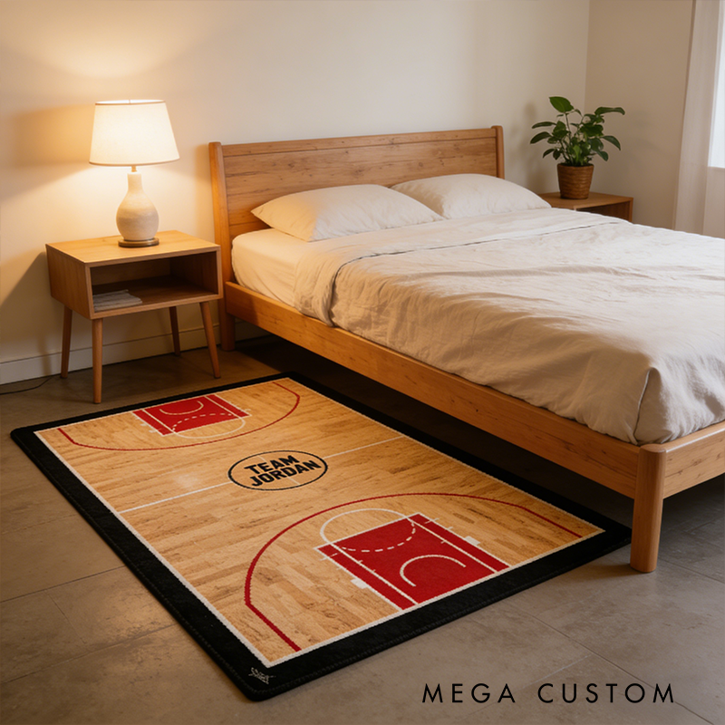 Personalized Basketball Court Rug with Custom Team Name for Home Decor
