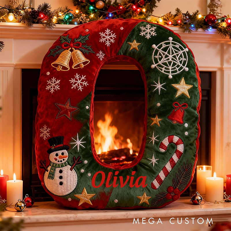 Personalized Letter Christmas Gift Pillow with Name Festive Red and Green Design Graphic 3D Print Pillow for Kids