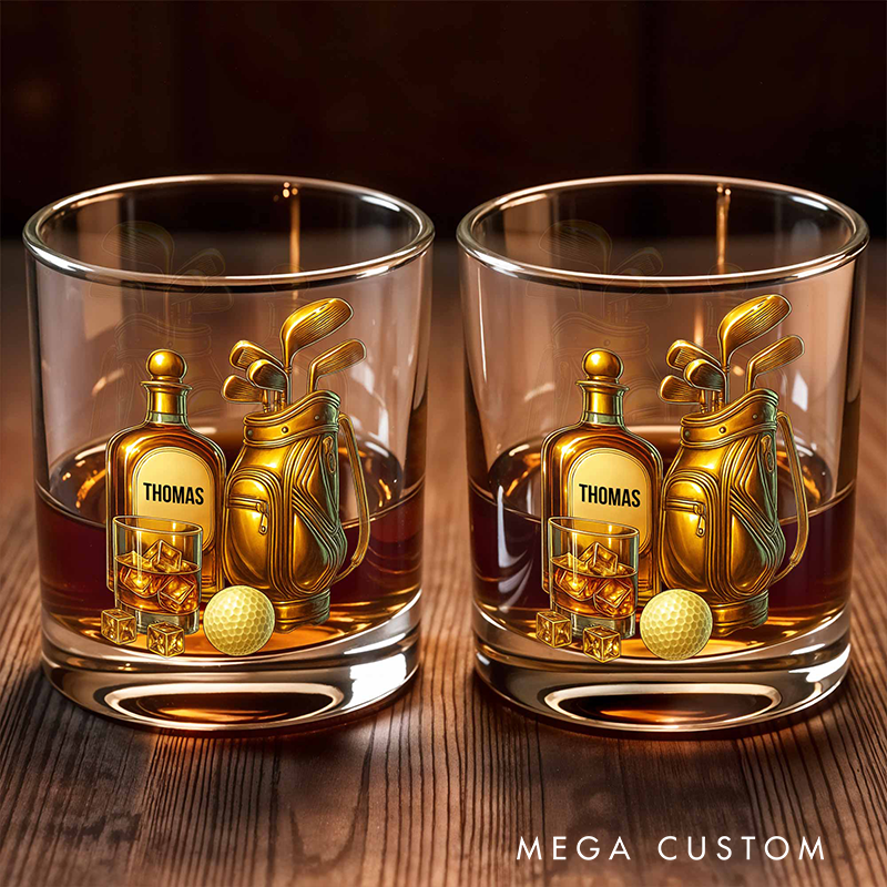 Personalized Golf Whiskey Glass with Custom Name for Enthusiasts