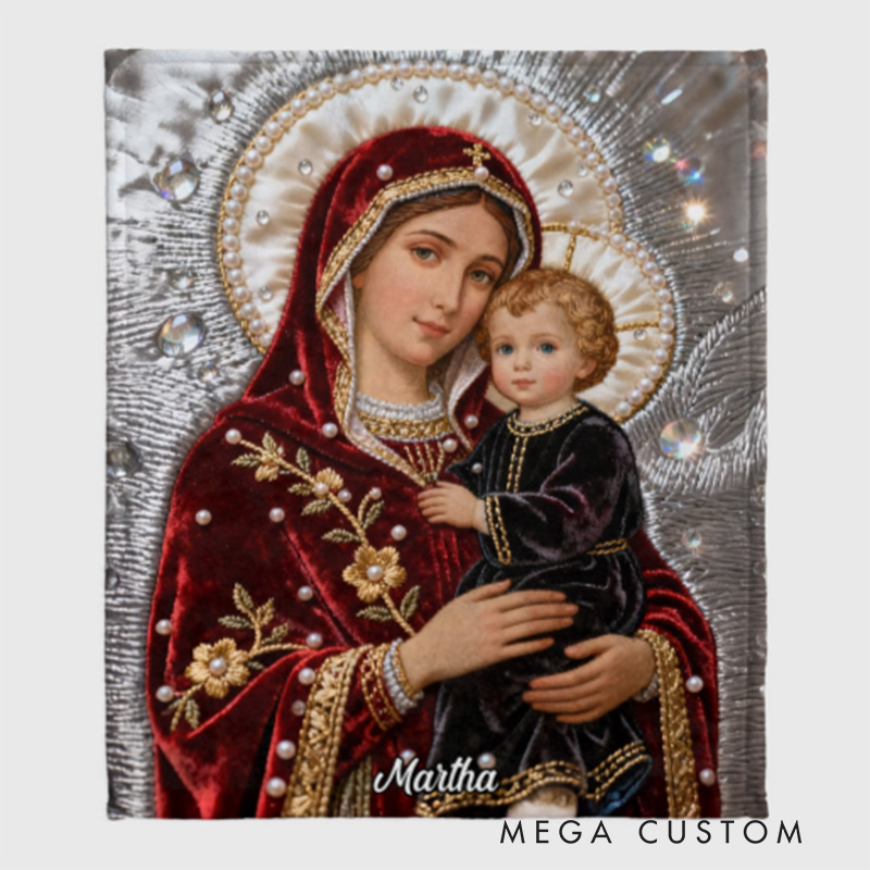 Personalized the Queen of Heaven Soft Throw Christian Blanket with Custom Name Virgin Mary and Baby Jesus Blanket Religious Gift Catholic Gift
