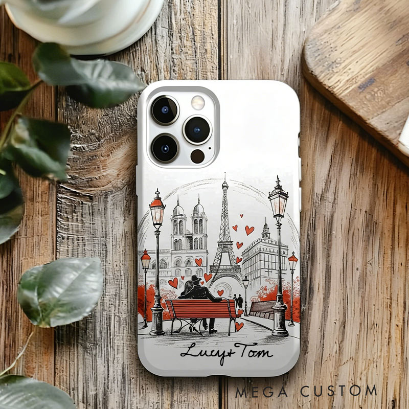Personalized Romantic Paris Line Art Phone Case with Custom Name for Traveling Lovers 
