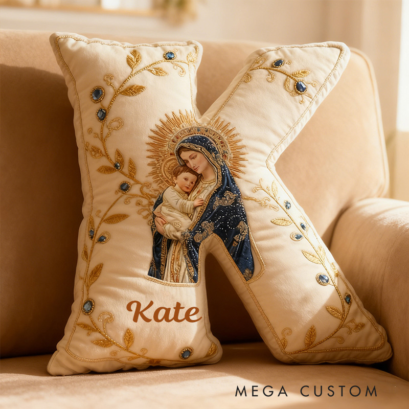 Personalized Virgin Mary and Baby Jesus Letter Pillow with Custom Name Faith Christian Home Decor Catholic Gift for Her Blessed Mother Graphic 3DPrint