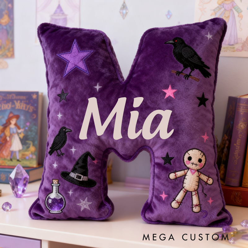 Personalized Purple Letter Pillow with Name Purple Witchy Theme and Mystical Design Graphic 3D Print Pillow