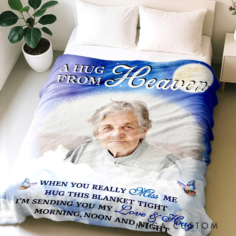 Personalized Starry Sky Moon Cloud Soft Throw Blanket with Photo Remembrance In Loving Memory Sympathy Gift for Loss of Loved One
