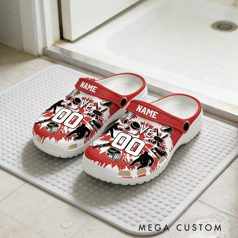 Personalized Ice Hockey Clogs with Custom Name and Number Design