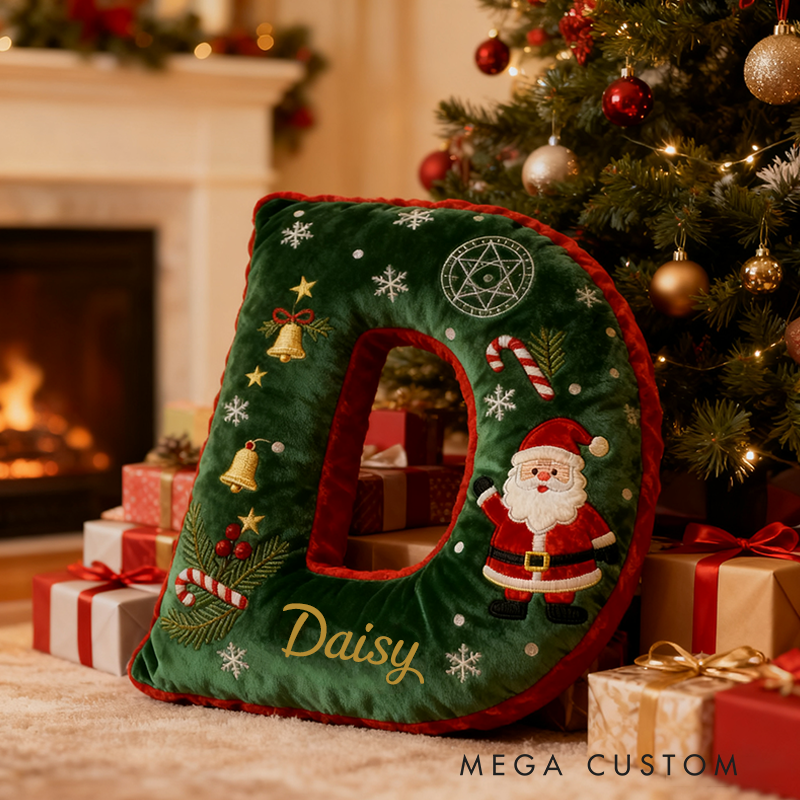 Personalized Letter Christmas Pillow with Name Festive Green and Red Design Custom Name Graphic 3D Print Pillow Christmas Gift