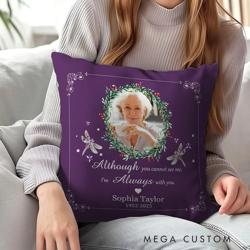 Personalized Holly Photo Cardinal Butterfly Design Soft Throw Pillow Cover with Name and Year Home Decor Memorial Gift for Family