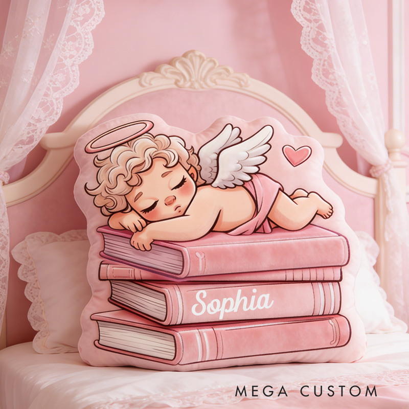 Personalized Sleeping Cupid Throw Pillow Graphic 3D Print Book Pillow with Name for Boyfriend Girlfriend Book Lover Bookish Bookworm Valentine's Day Gift