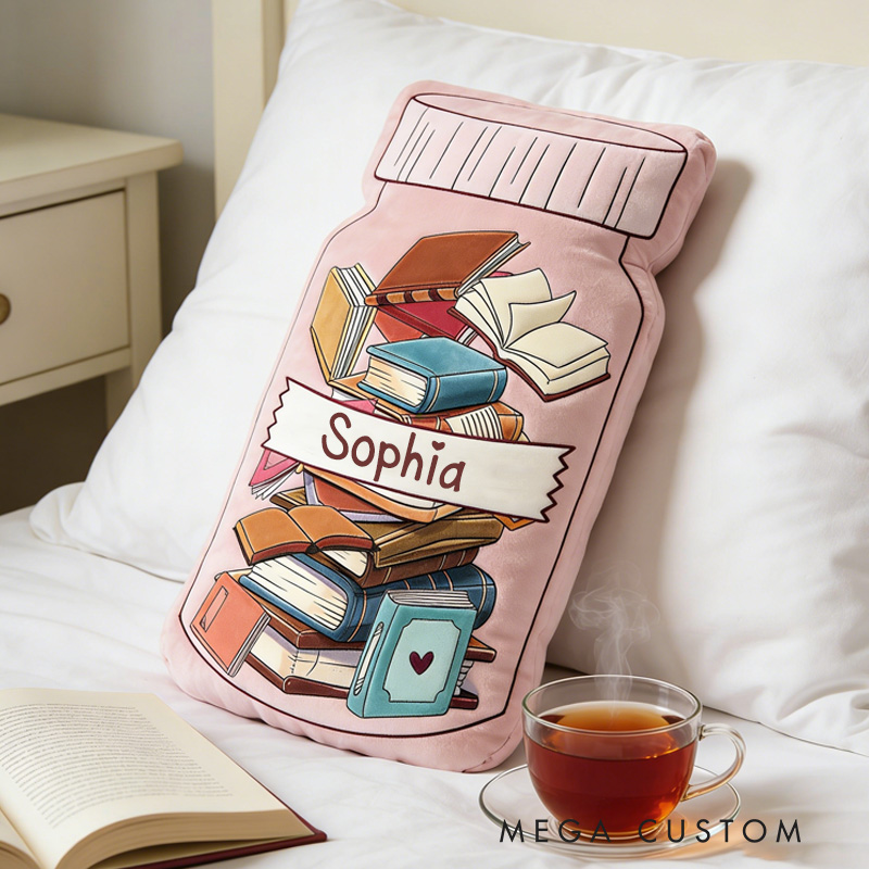 Personalized Book Jar Throw Pillow Graphic 3D Print Book Pillow with Name for Book Lover Bookish Bookworm Christmas Gift