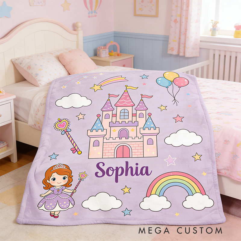 Personalized Princess Purple Soft Blanket with Name Home Magic Birthday Gift for Magic Friends