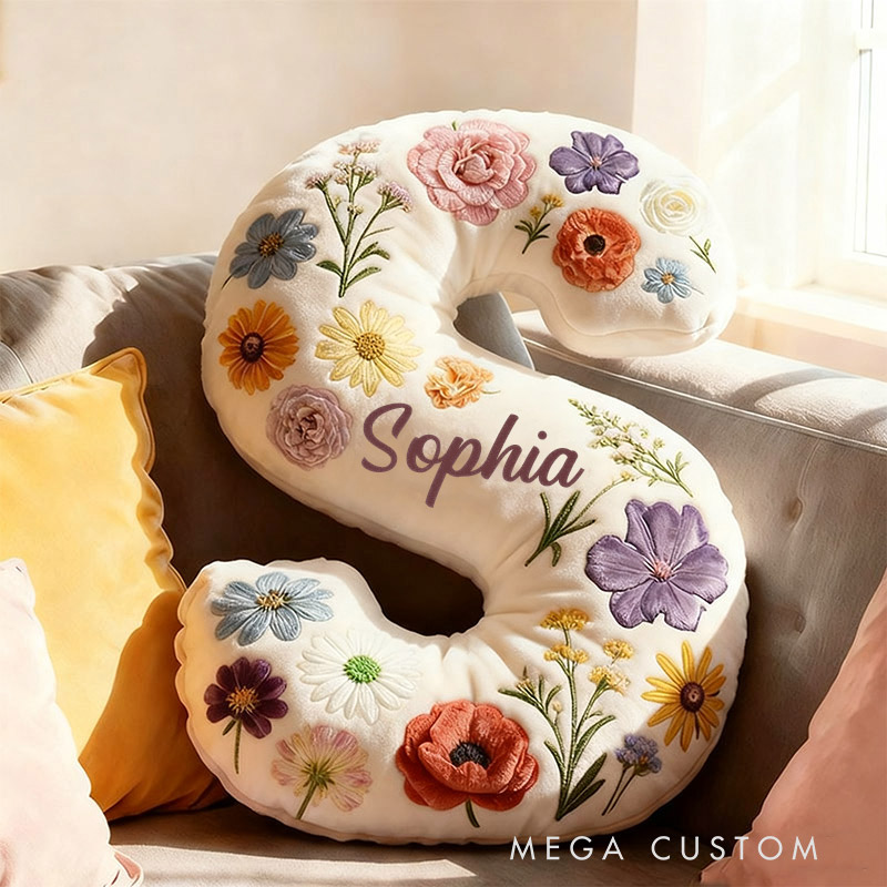 Personalized Letter Pillow Graphic 3D Print Cute Flower Custom Name Pillow Gift for Kids Gardening Lovers Gift 