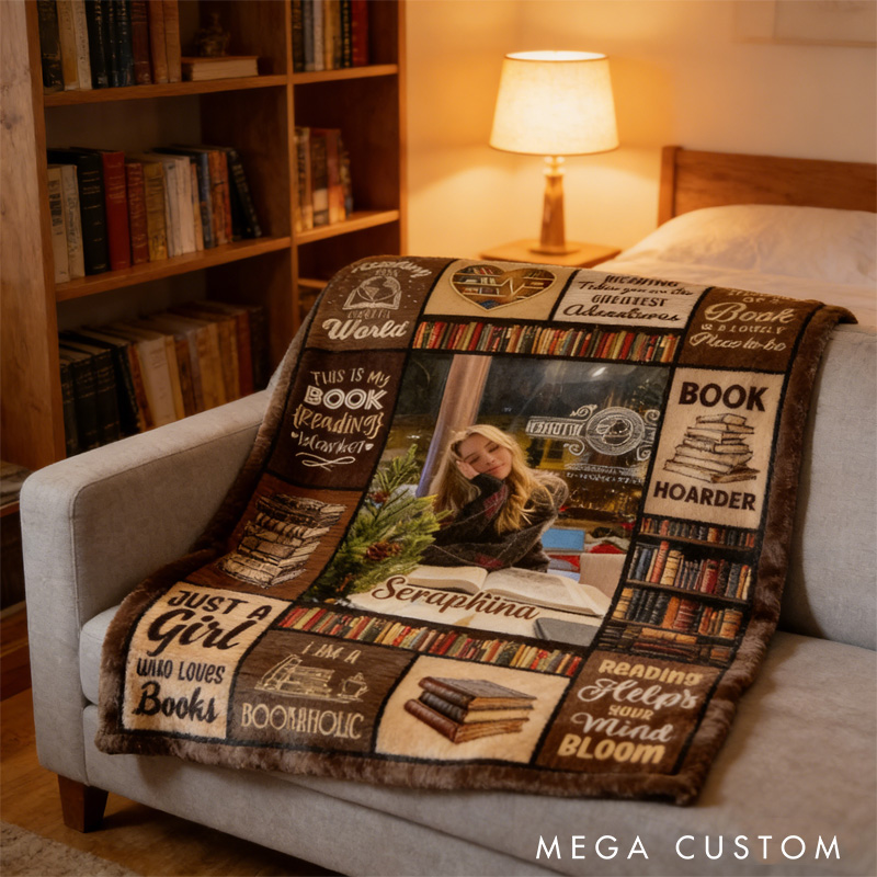 Personalized Just a Girl Who Loves Books Throw Blanket Custom Photo and Name Blanket for Book Lovers Reader Bookish Bookworm Librarian Gift