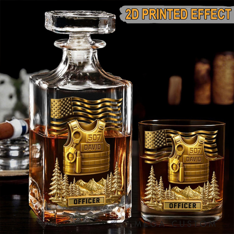 Personalized Police Whiskey Decanter Set Custom Name and Badge Number Gift for Police Officers
