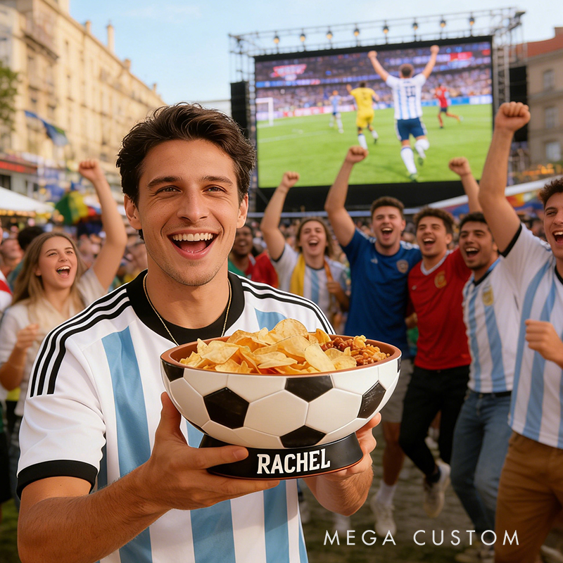 Personalized 3D printed Soccer Ball Snack Bowl with Custom Name TV Snack Bowl Match Day Gift for Football Fans Sports Lover Gift Dad Gift