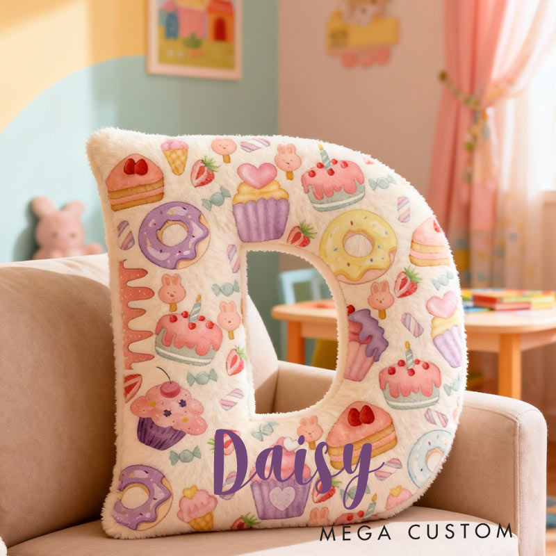 Personalized Cupcake Donut Delight Initial Pillow Graphic 3D Print Pillow with Name for Baking Lovers 
