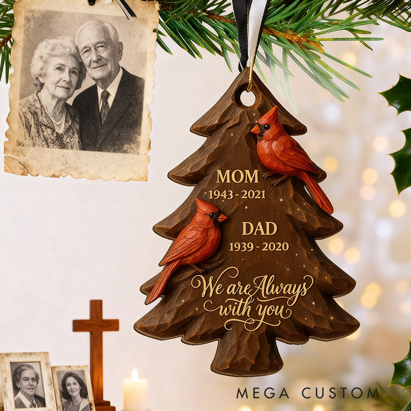 Personalized Wood Ornament 3D Effect Christmas Cardinals Memorial Ornament Remembrance Gift Sympathy Gift