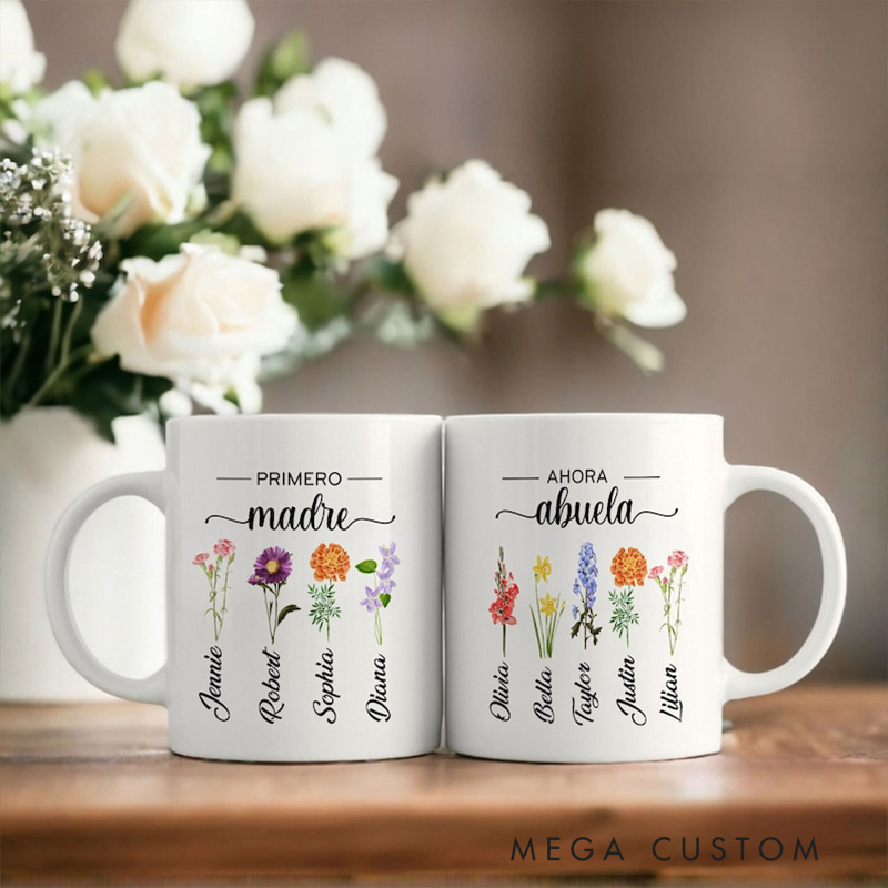 Personalized Birth Flower Mug Custom Names and Message Coffee Cup Perfect Appreciation Gift