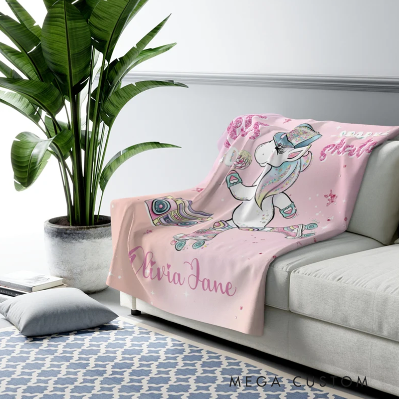 Personalized Magic Skating Blanket Roller Skate Kids Custom Name Blanket Gift For Kids Gift for Skater Magic Girl Room Decor Kids Magic Throw