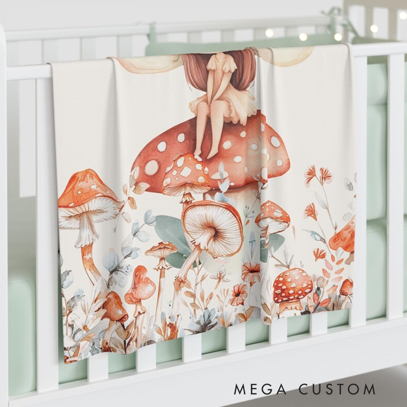 Personalized Fairy Mushroom Blanket Personalized Baby Blanket Princess Kids Custom Name Blanket Magic Girl Room Decor Kids