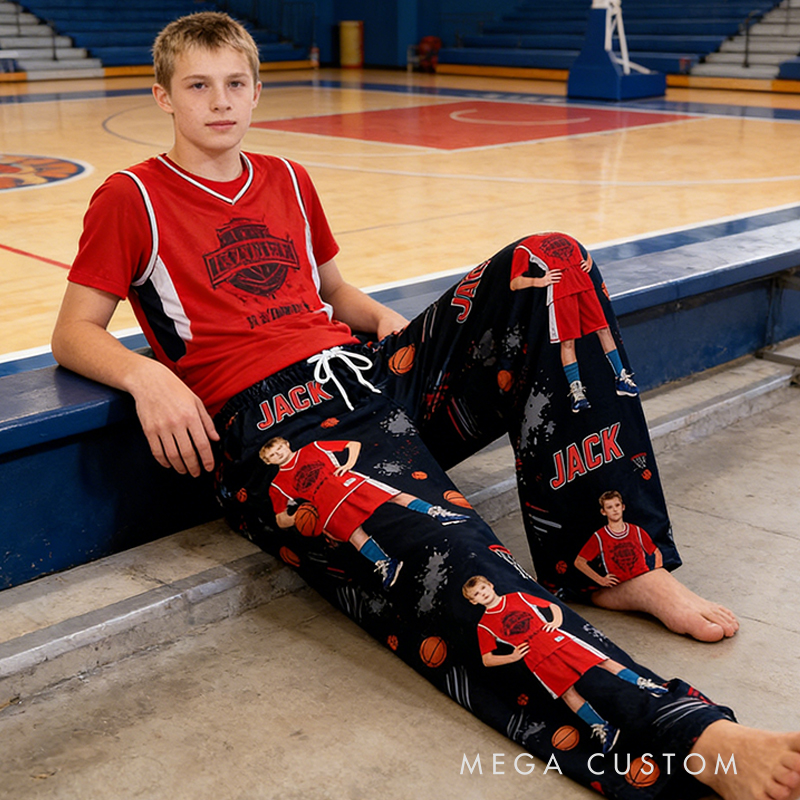 Personalized Basketball Pajama Pants with Photo and Custom Name Design for Basketball Lovers