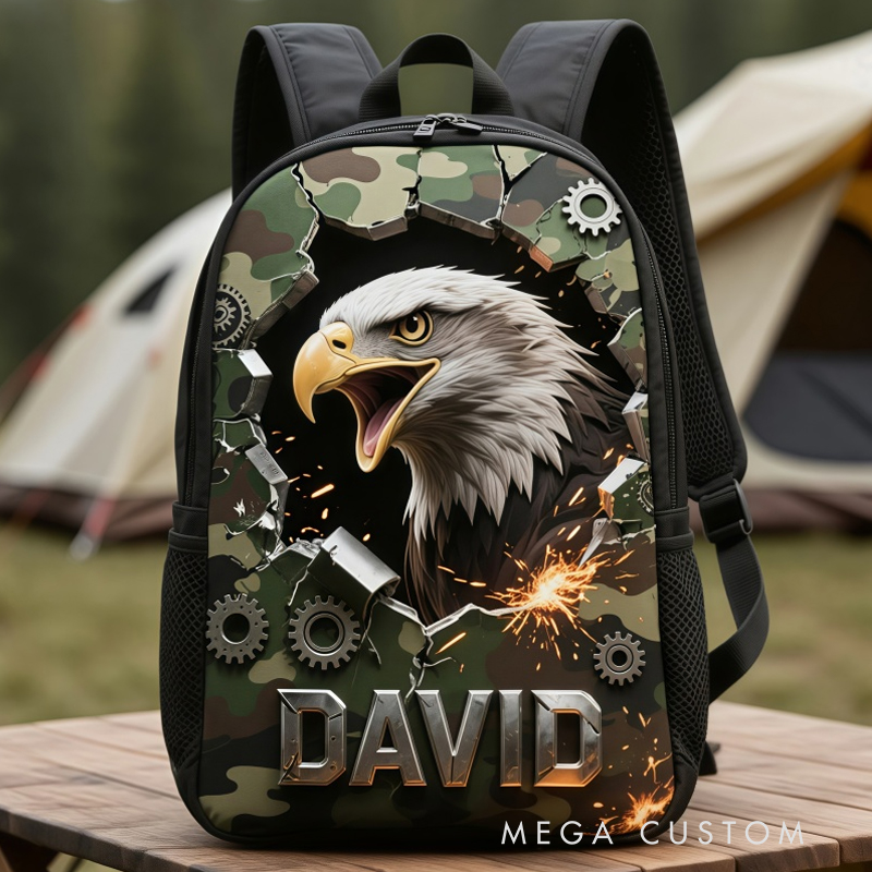 Personalized Mascot Backpack with Custom Name and Camo Design for Football and Outdoor Enthusiasts