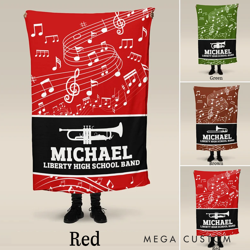 Personalized Music Blanket Marching Band Orchestra Music Lover Gift Marching Band Blanket Boys Room Decor Cool Custom Blanket Music Lovers