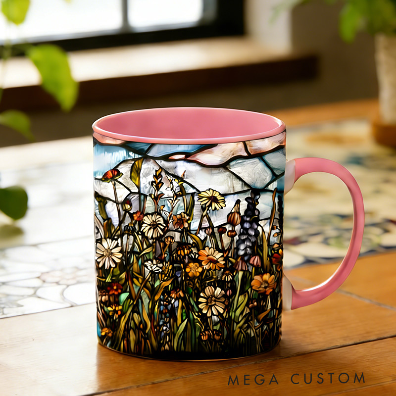 Personalized Stained Glass Wildflower Haven Mug Custom Name for Gardening Lovers