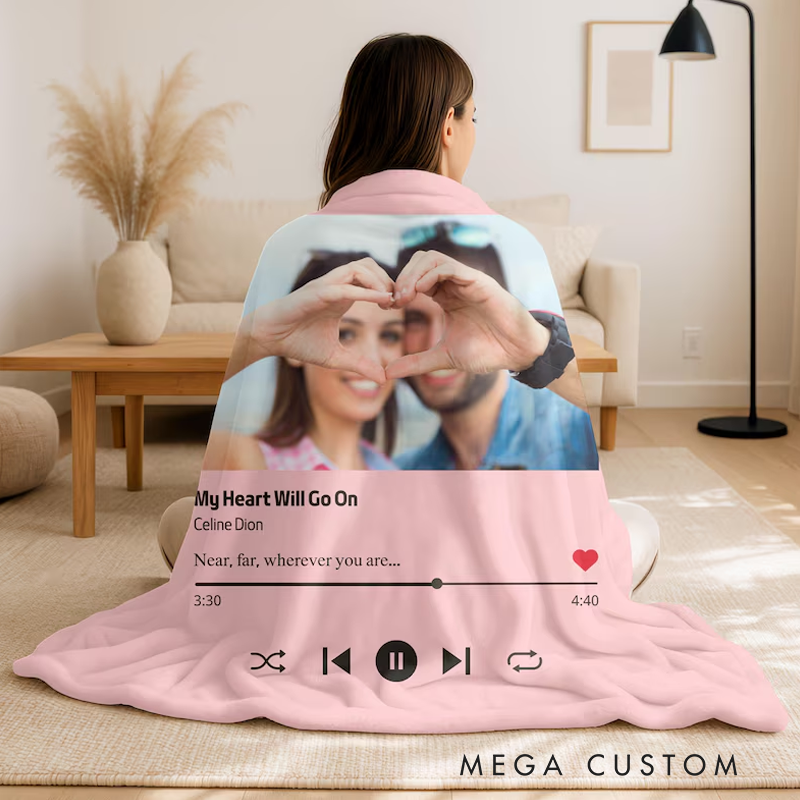Personalized Love Songs Blanket with Photo Custom Picture and Song Name Blanket Flannel Music Blanket for Couples Album Cover Songs Music Throw