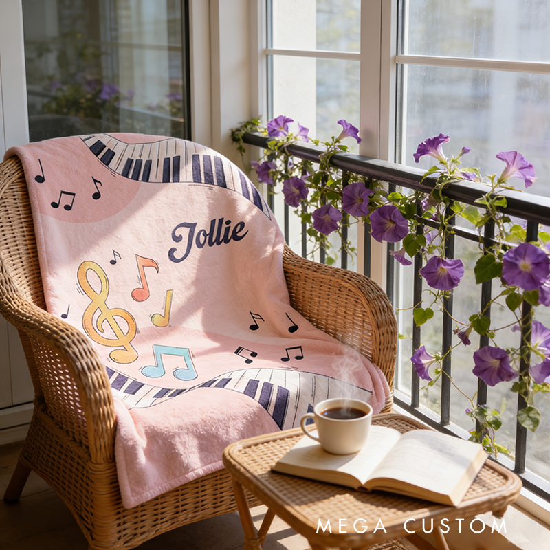 Personalized Piano Music Blanket Music Lover Gift Guitar Blanket Girls Room Decor Cool Custom Kids Blanket Music Lovers