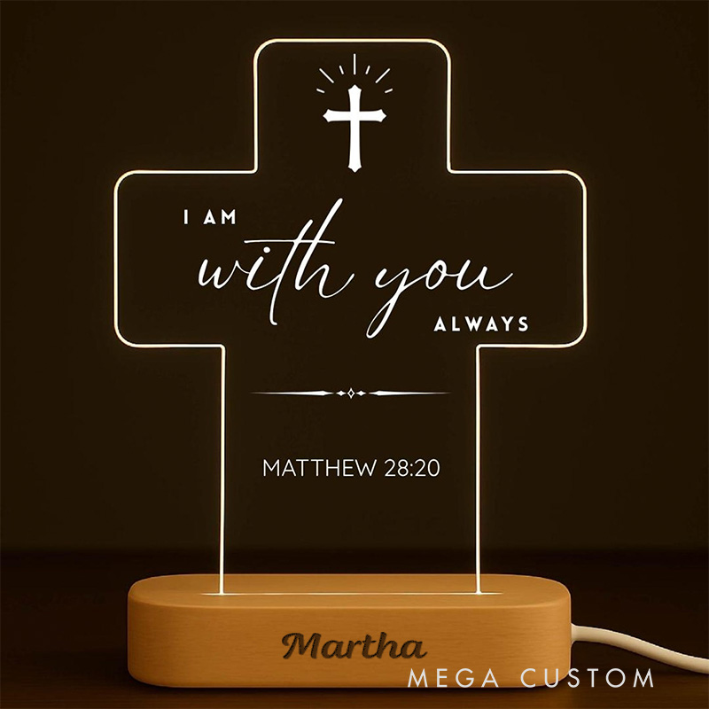 Personalized Custom Name Scripture Cross LED Night Light with Wooden Base Bedroom Decor Bible Verse Lamp Christian Gift Faith Based Gift