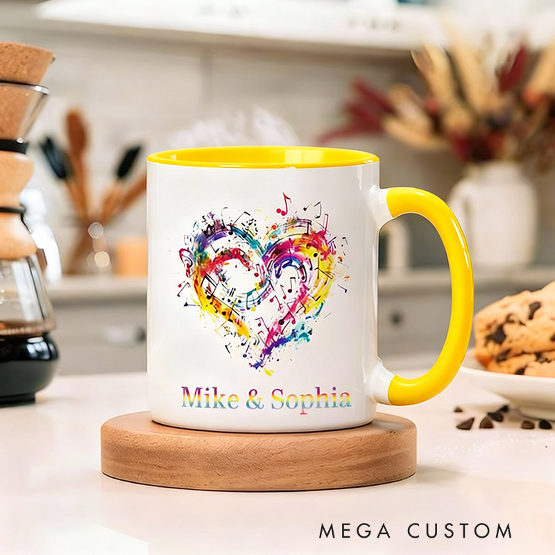 Personalized Name Music Heart Ceramic Mug Gift for Music Lovers and Couple Gift