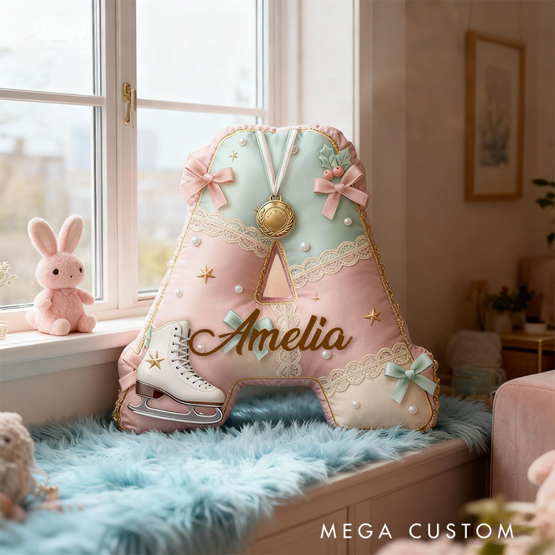 Personalized Graphic 3D Print Elegant Ice Skating Alphabet Shaped Pillow for Ice Skate Lovers Initial Pillow Christmas Gift for Kids