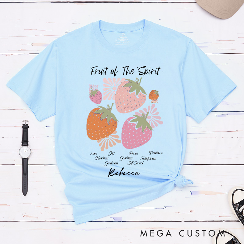 Personalized the Fruit of the Spirit Cotton T-Shirt with Name Christian Strawberry Unisex Classic T-Shirt Bible Verse Shirt Religious Faith Based Gift